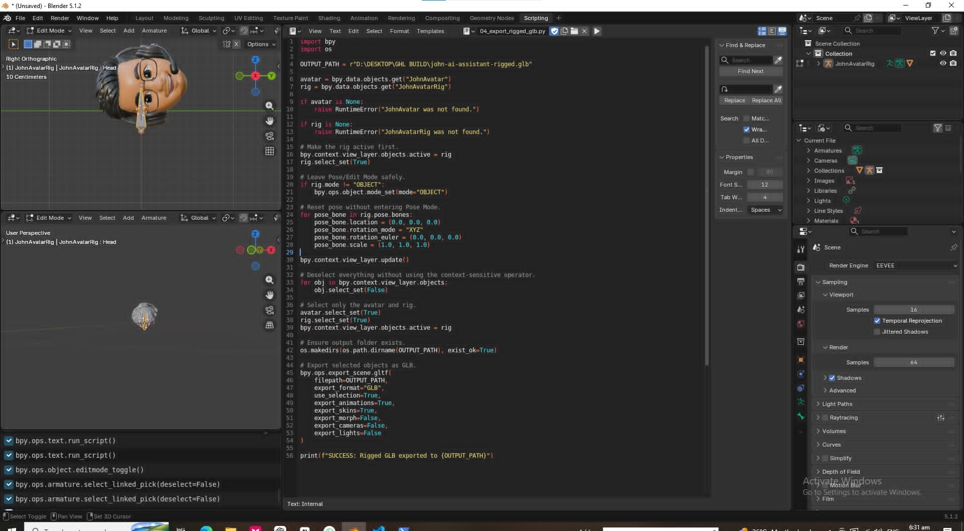 Blender workspace showing John&rsquo;s 3D AI avatar model