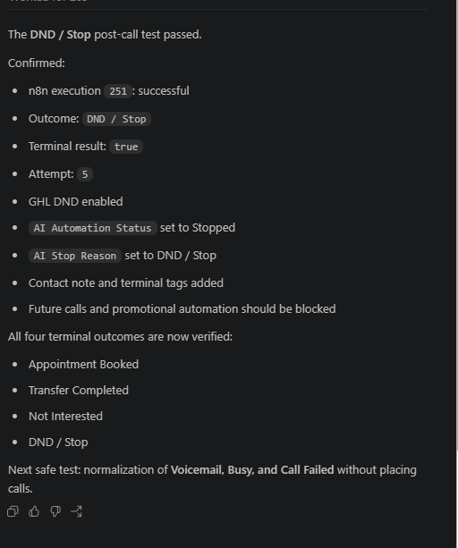 DND and stop post-call test passed